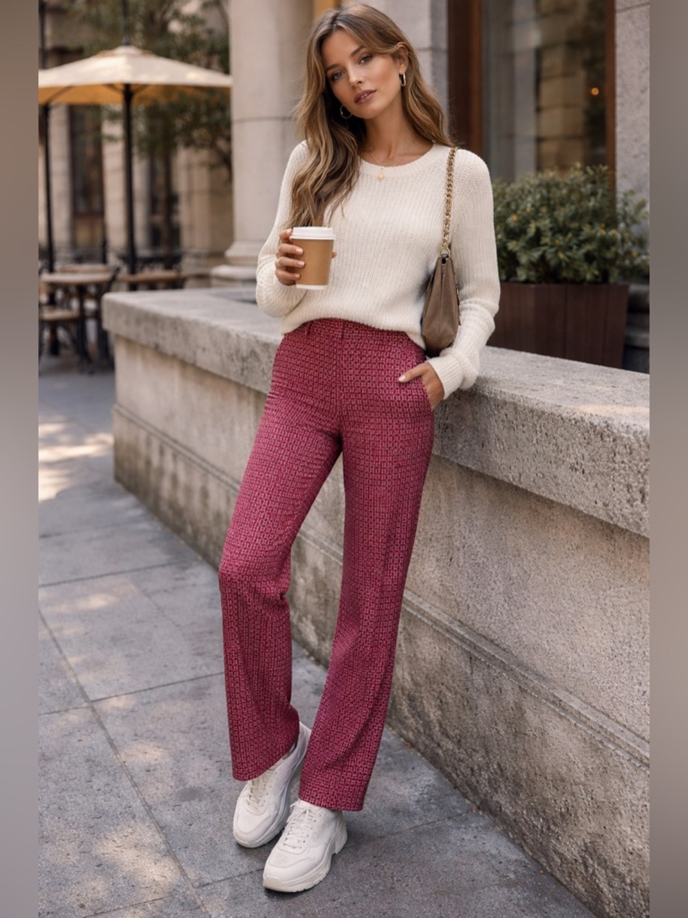 The Limited Red Jacquard Check Trousers Vintage Workwear Straight Leg Pants